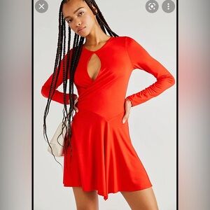 Free People FP Beach red holiday skater dress XL sexy for curves NYE